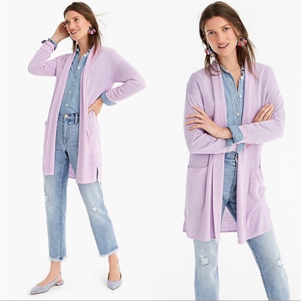 J. Crew Open cardigan sweater in linen blend. Color: LAVENDER MIST. Size Small